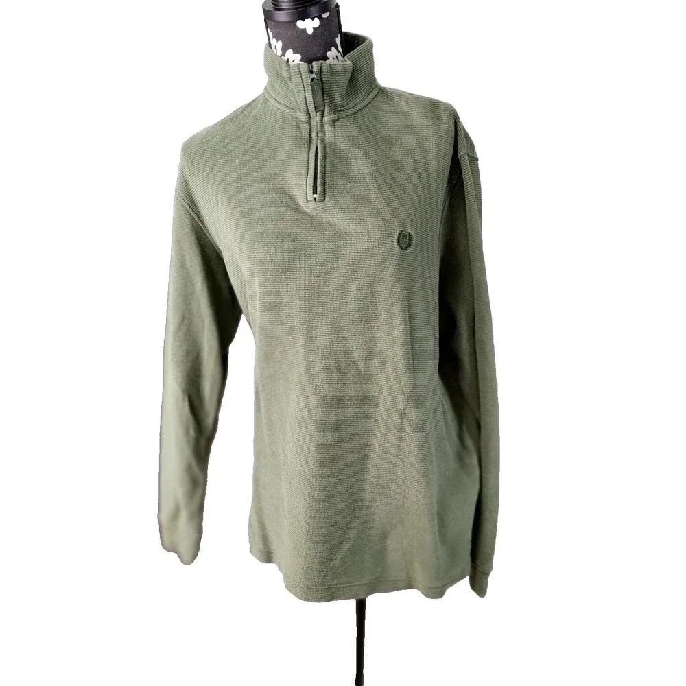 Chaps Sweater Mens Large Green Quarter Zip Mock Neck Pullover Long Sleeve Knit